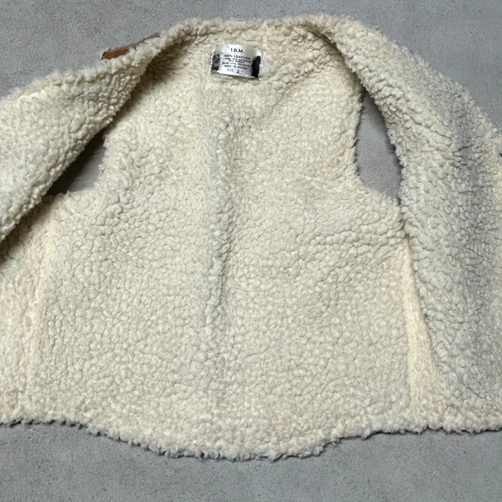 Vintage I.D.M. 100% Leather Vest Suede Youth Western Cowboy Sherpa Colorblock